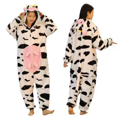 Cow-Print Hooded Kigurumi Jumpsuit