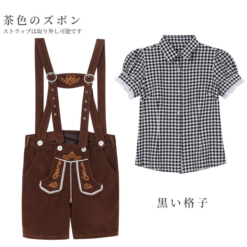 Shirt and Brown Suspender Shorts Set