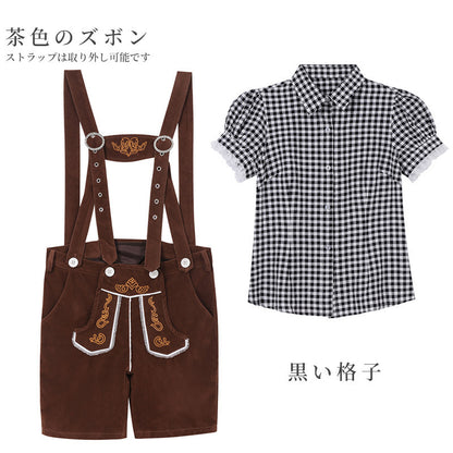 Shirt and Brown Suspender Shorts Set