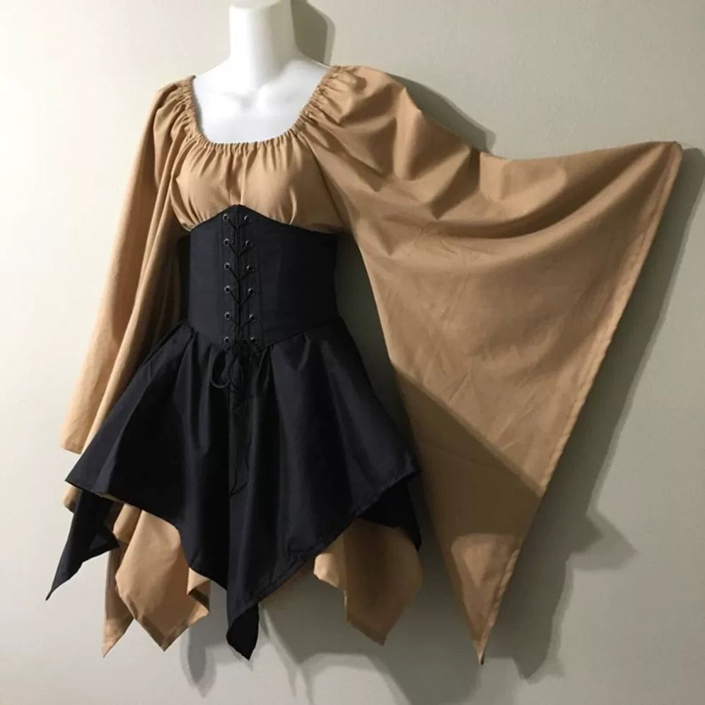 Gothic fantasy corset dress with long sleeves