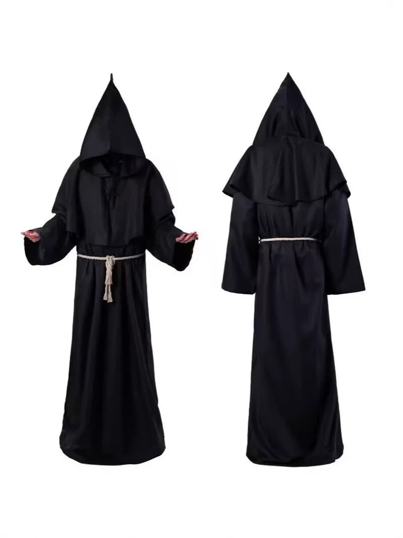 Black Hooded Robe Costume, Medieval Look