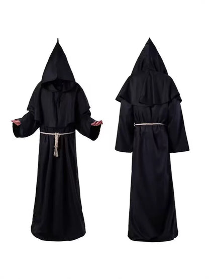 Black Hooded Robe Costume, Medieval Look