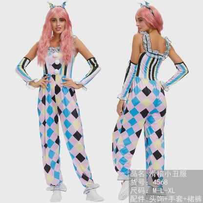 Harlequin clown carnival costume, jumpsuit