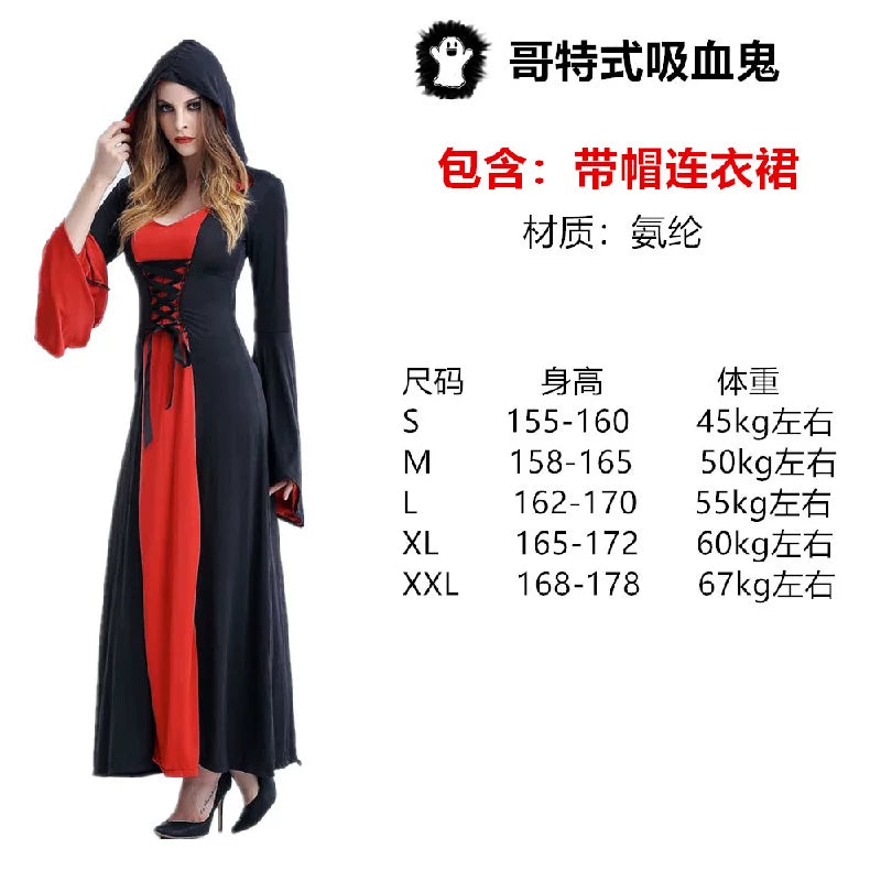 Red and Black Hooded Gothic Vampire Dress