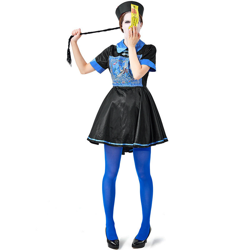 Chinese-style costume dress, hat, and tights