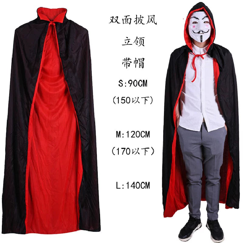 Black-and-Red Hooded Costume Cloak