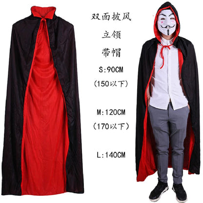 Black-and-Red Hooded Costume Cloak