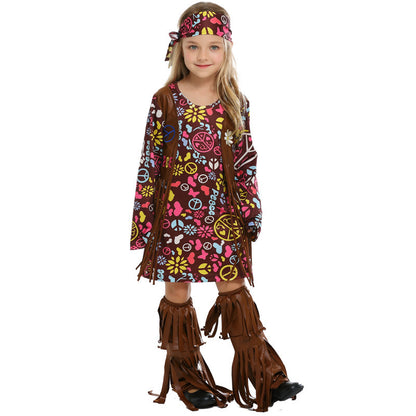 Carnival costume with fringe and colorful print
