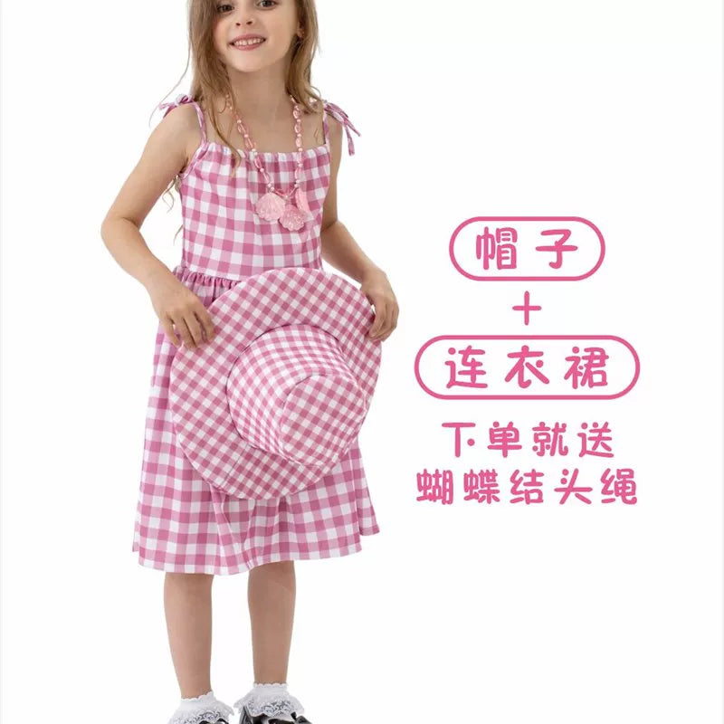 Barbie-Style Costume: Plaid Dress and Hat
