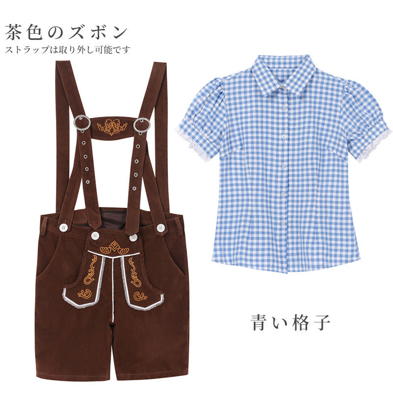 Folk-Style Set: Shirt and Suspender Shorts