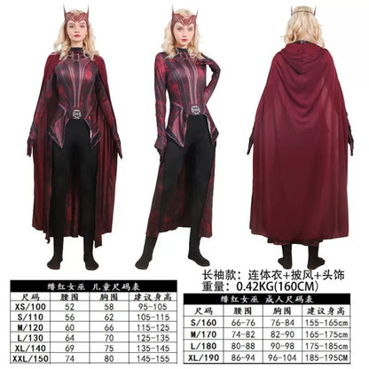 Scarlet Witch superhero cosplay costume with cape