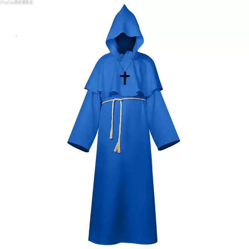 Blue carnival cloak with hood, medieval look