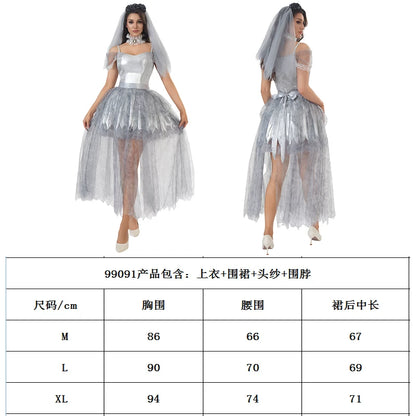 Wedding Costume with Veil and Layered Skirt