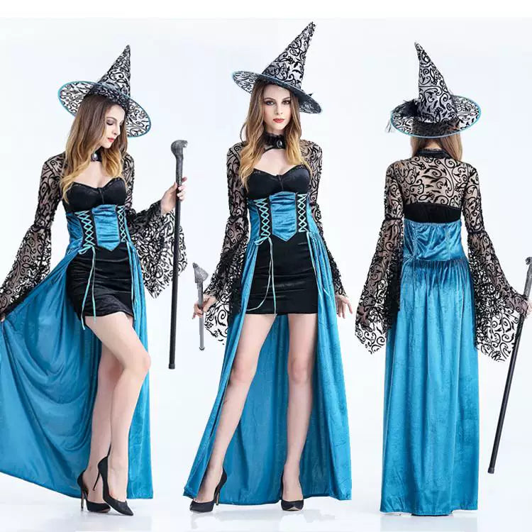 Halloween Witch Costume with Hat and Wand