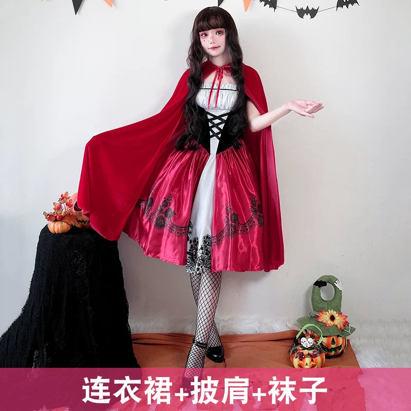 Gothic Halloween Costume: Dress, Cloak, and Stockings