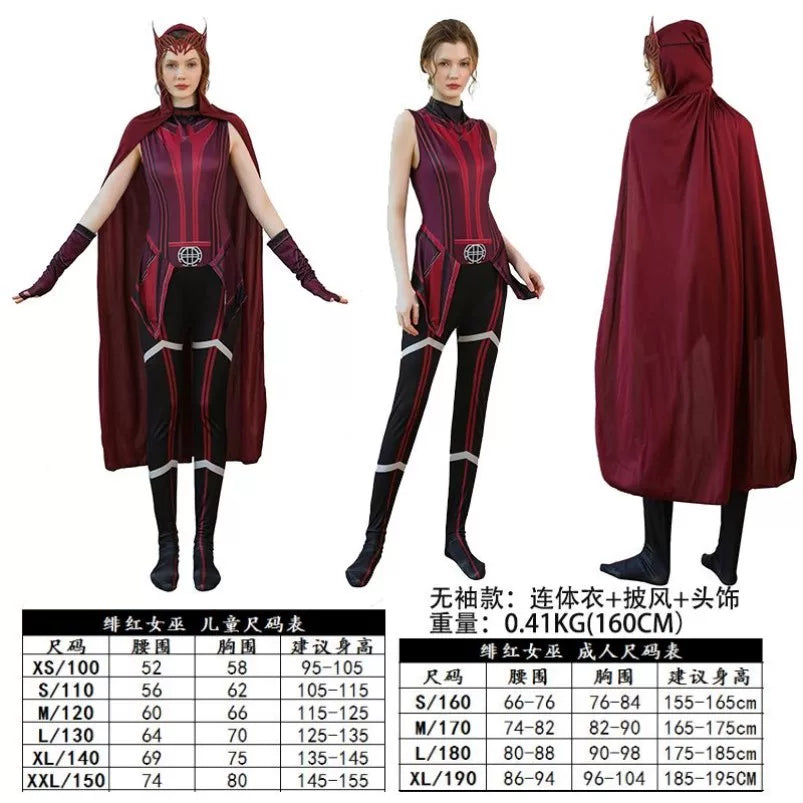 Scarlet Witch-style superhero costume with cape