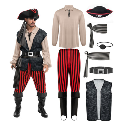 Pirate Costume with Vest, Hat, and Belt