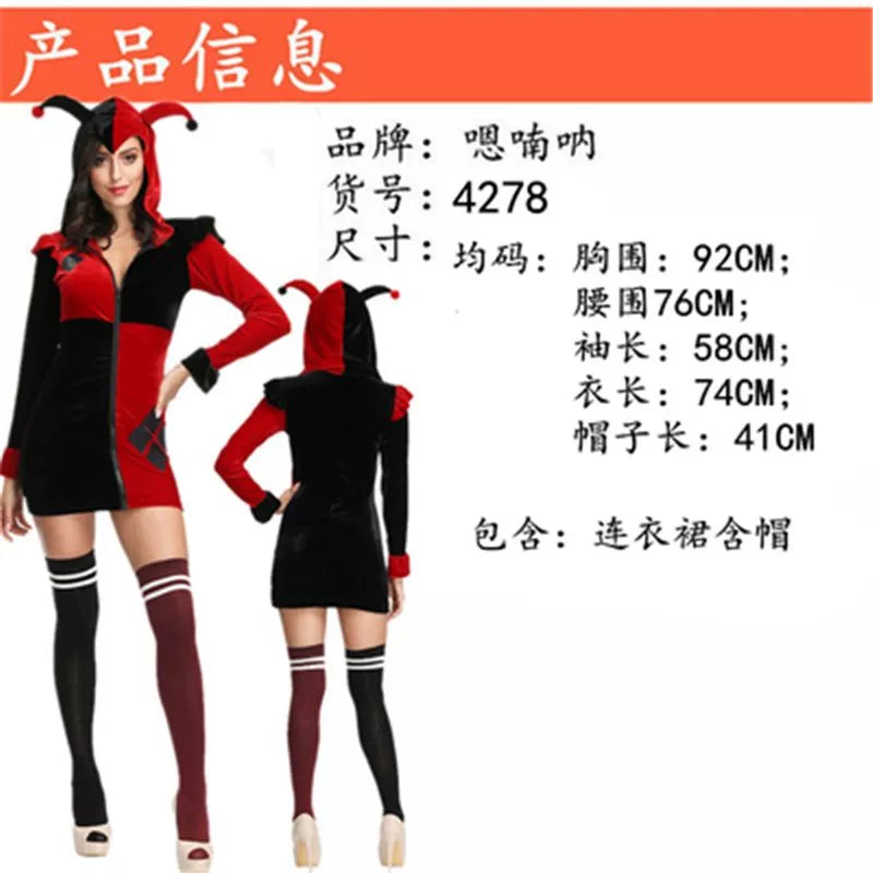 Women's Halloween Jester-Clown Costume with Hat