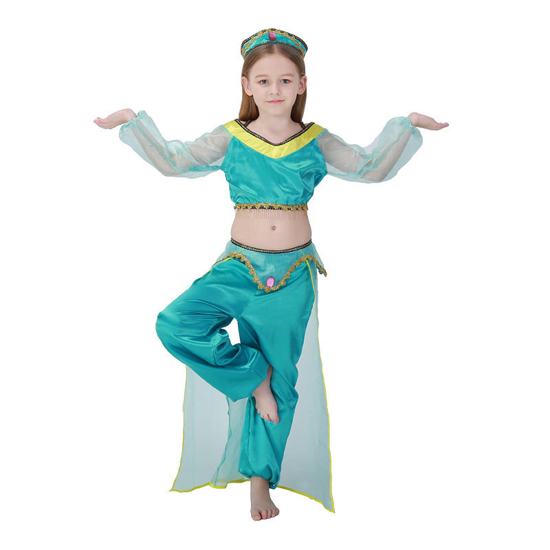 Children's dance costume, green, with headband