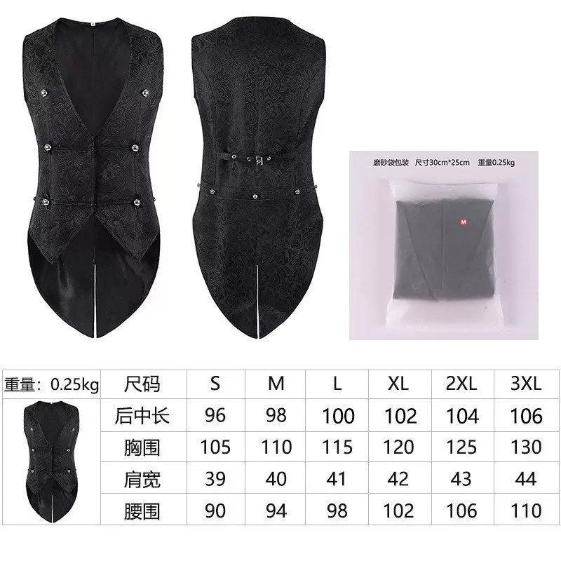 Sleeveless Tailcoat Vest with Jacquard Pattern