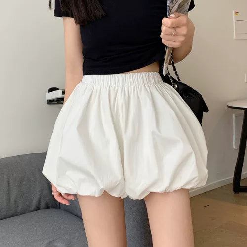 Women's White Balloon Shorts with Elastic Waistband