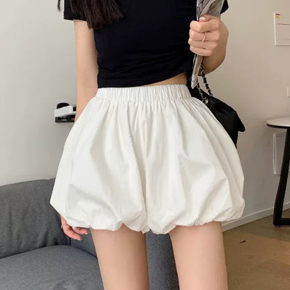 Women's White Balloon Shorts with Elastic Waistband