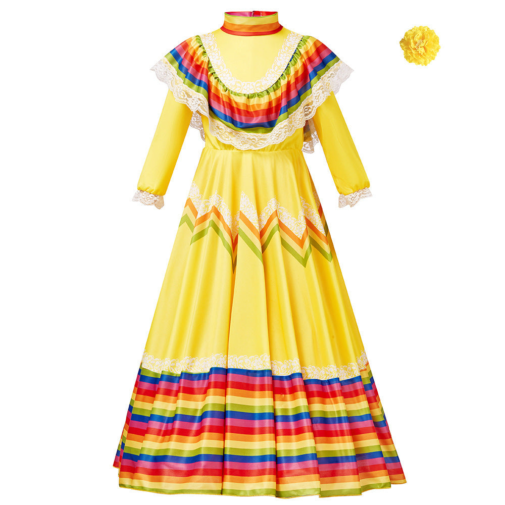 Long Carnival Dress with Lace and Ruffles