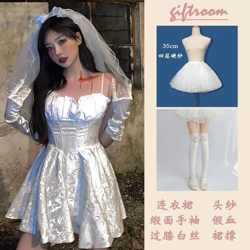 Zombie Bride Halloween Costume, White Dress