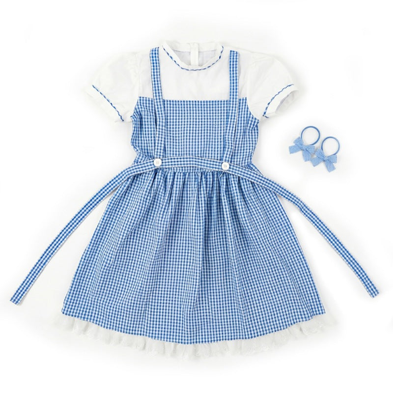 Blue-and-White Plaid Cosplay Pinafore Dress
