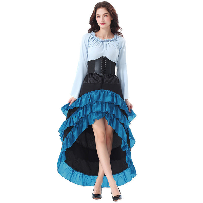 Gothic Corset Dress with Ruffles and Train