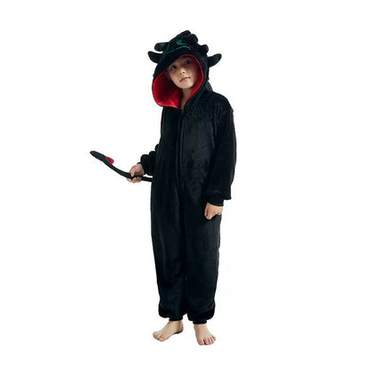Children’s Hooded Dragon Costume, Black and Red