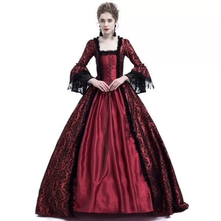 Renaissance-Style Dress with Lace and Long Sleeves