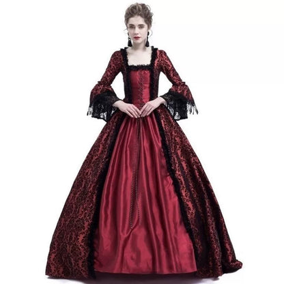 Renaissance-Style Dress with Lace and Long Sleeves