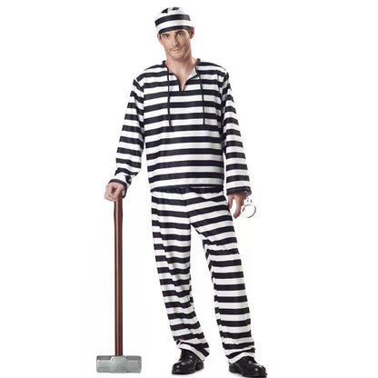 Striped Prisoner Costume with Cap and Handcuffs