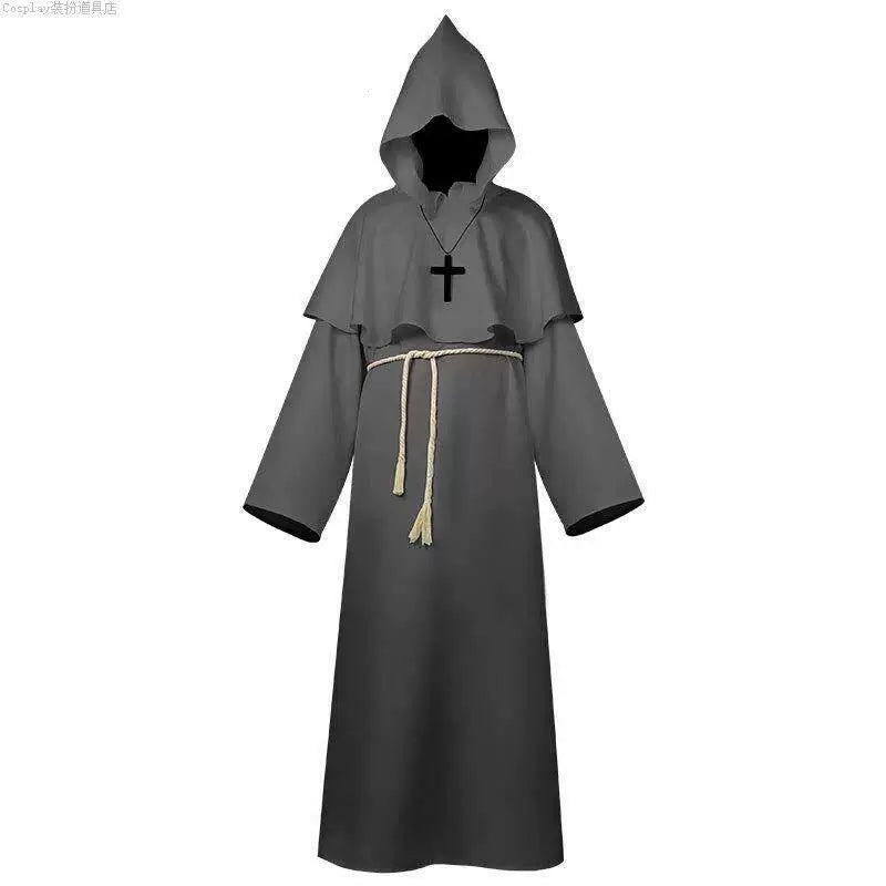 Gray Medieval Hooded Costume Cloak