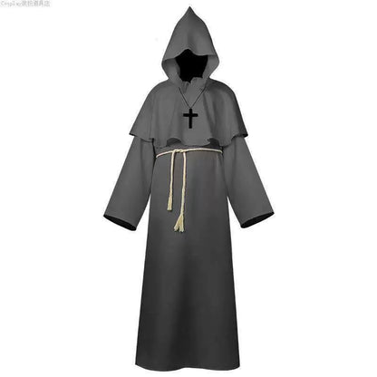 Gray Medieval Hooded Costume Cloak