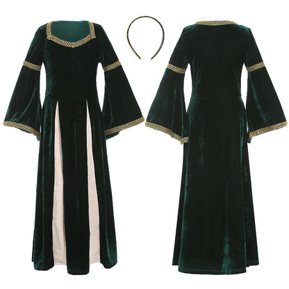 Medieval Floor-Length Dress with Bell Sleeves