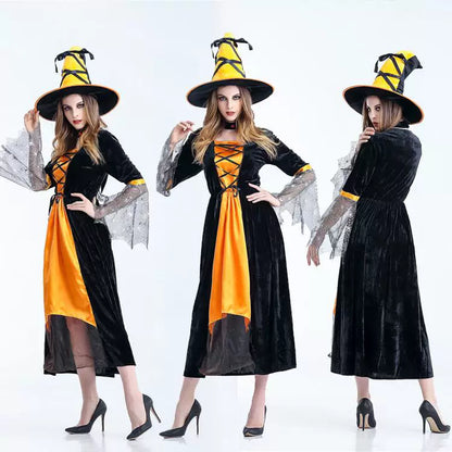 Halloween witch costume with dress and hat