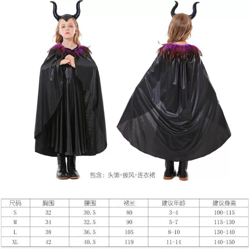Halloween Witch Costume with Horns and Cape