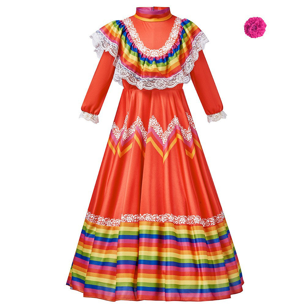 Folk Performance Dress with Long Sleeves