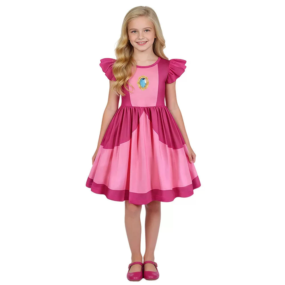 Kids' Peach Daisy Princess Dress for Cosplay