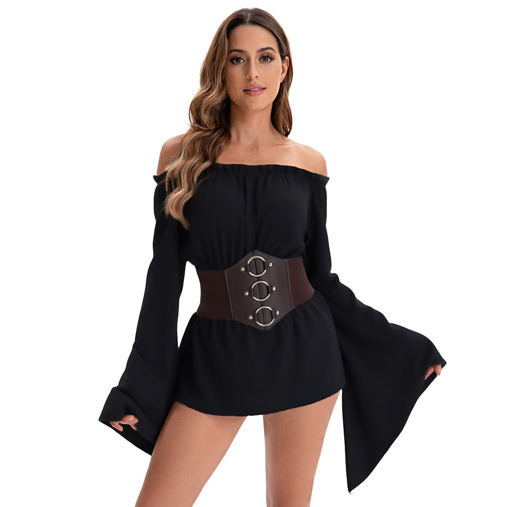 Pirate Blouse with Belt and Off-the-Shoulder Design
