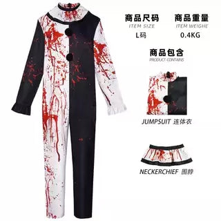 Horror Clown Costume, Jumpsuit with Scarf