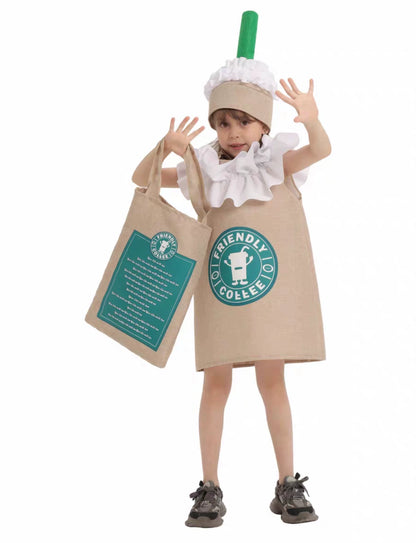 Beverage-Themed Party Costume with Hat and Bag
