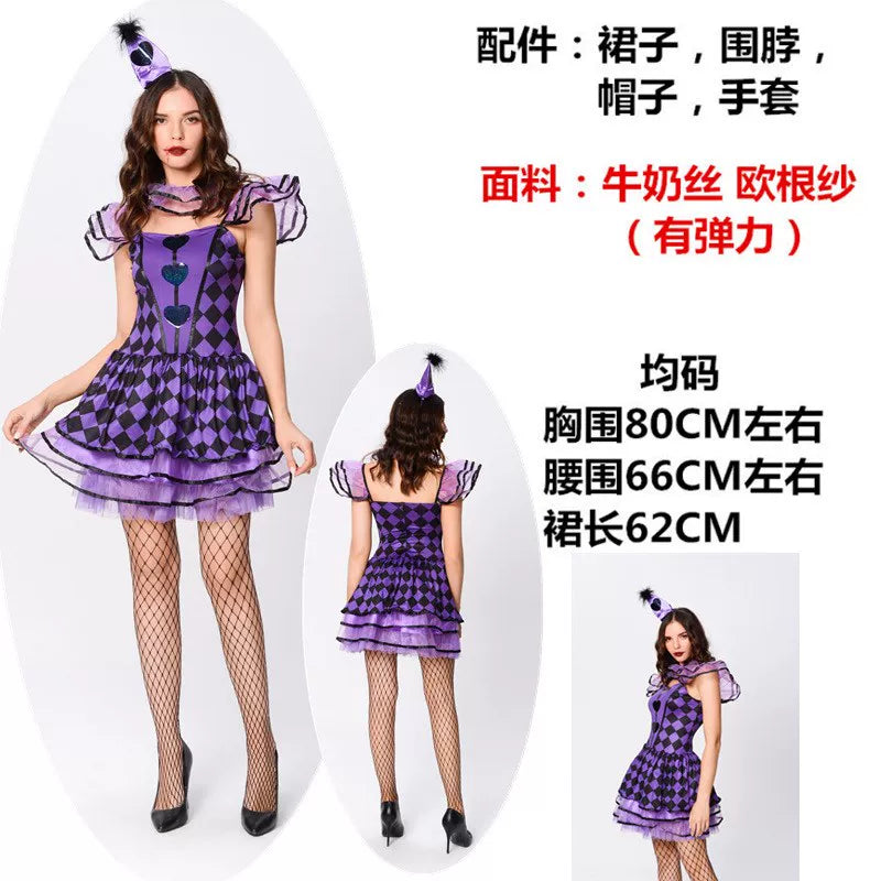 Women's Clown Costume with Dress for Halloween