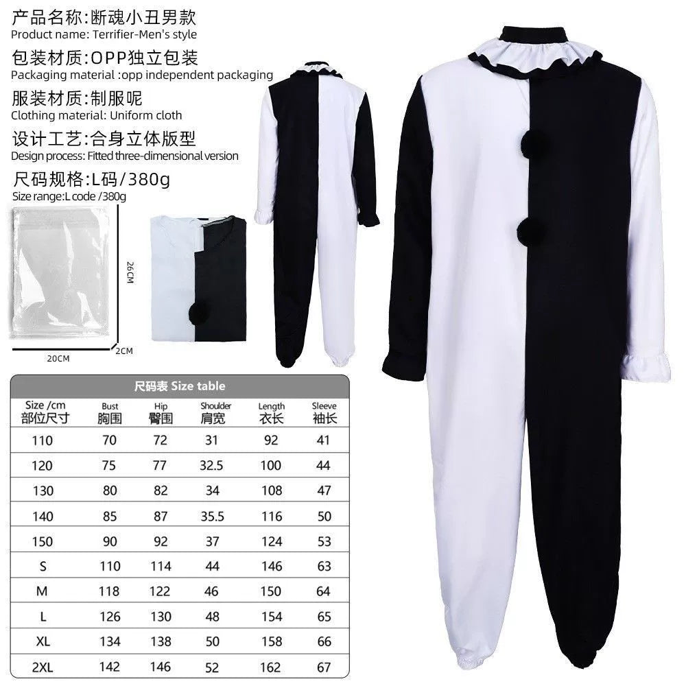 Halloween Clown Costume, Black and White Jumpsuit