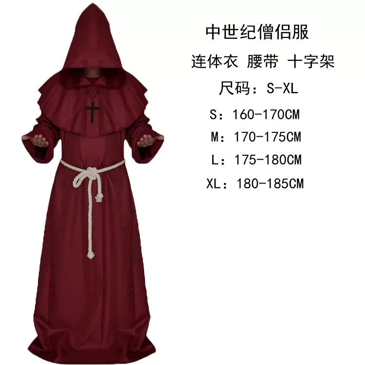 Medieval Monk Costume with Hood and Belt