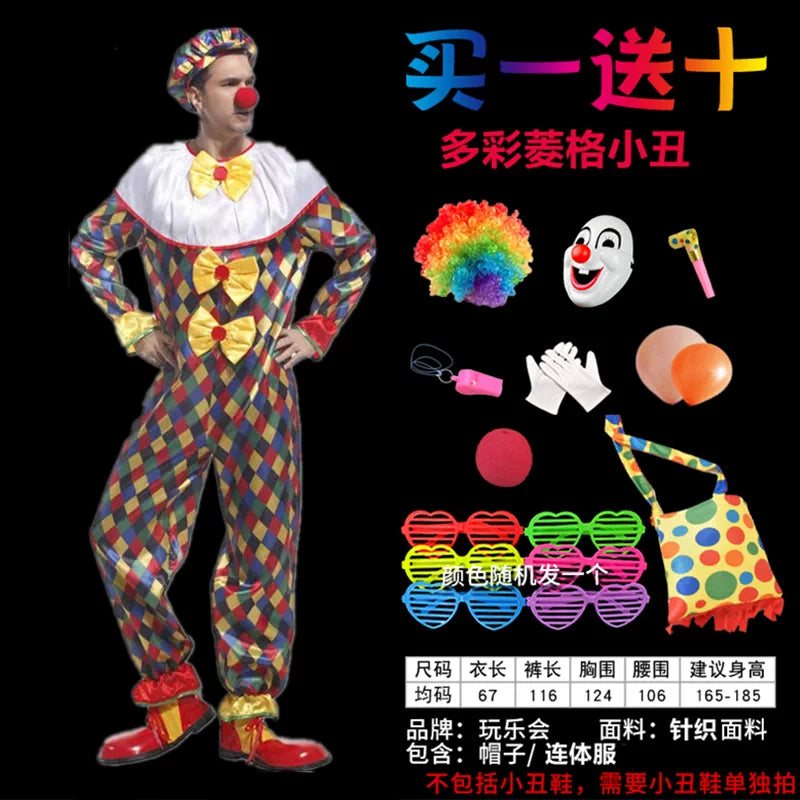 Clown Costume for Masquerade with Hat and Nose