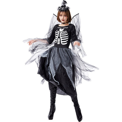 Skeleton costume dress with wings and headpiece
