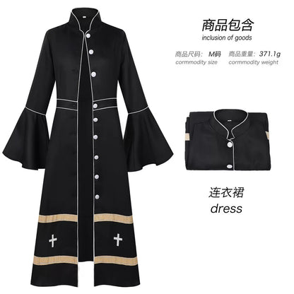 Black carnival cleric robe with contrasting trim